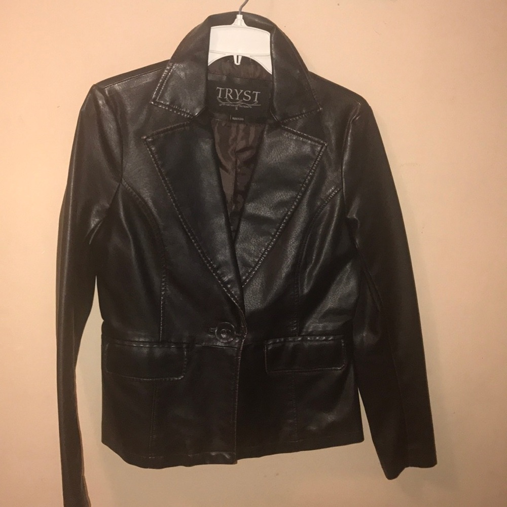 Tryst Pleather Blazer- brown/black- small